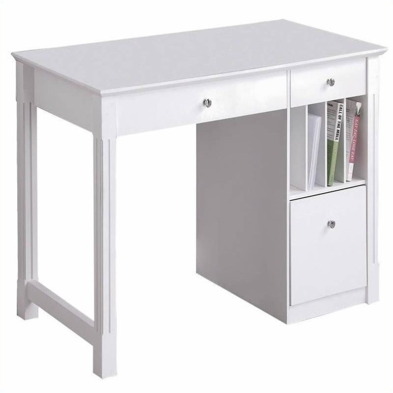 Pemberly Row Transitional Home Office Solid Wood Desk in White