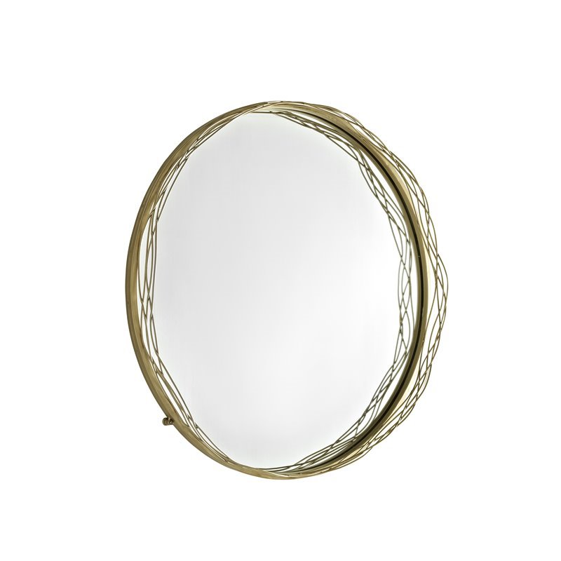 Pemberly Row 32 Round Mirror With Wire Nest Frame In Gold