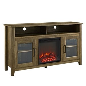 Pemberly Row 58&quot Wood Highboy Fireplace TV Stand in Rustic Oak