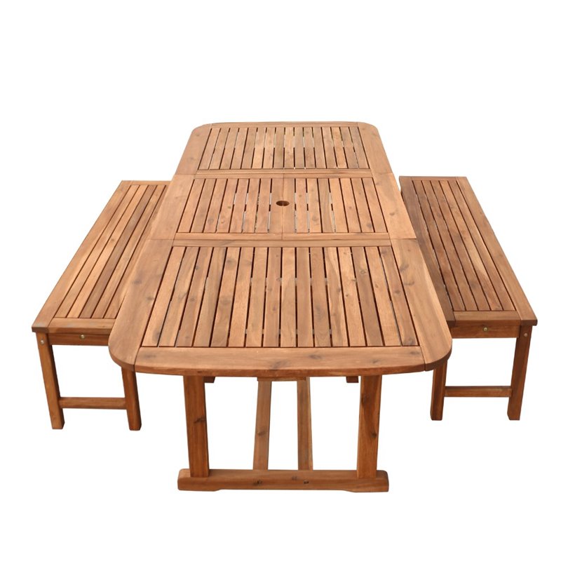Pemberly Row 3 Piece Acacia Patio Dining Set in Brown