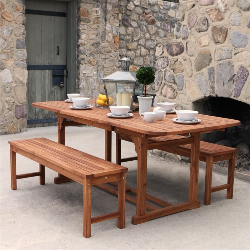 Pemberly Row 3 Piece Acacia Patio Dining Set in Brown