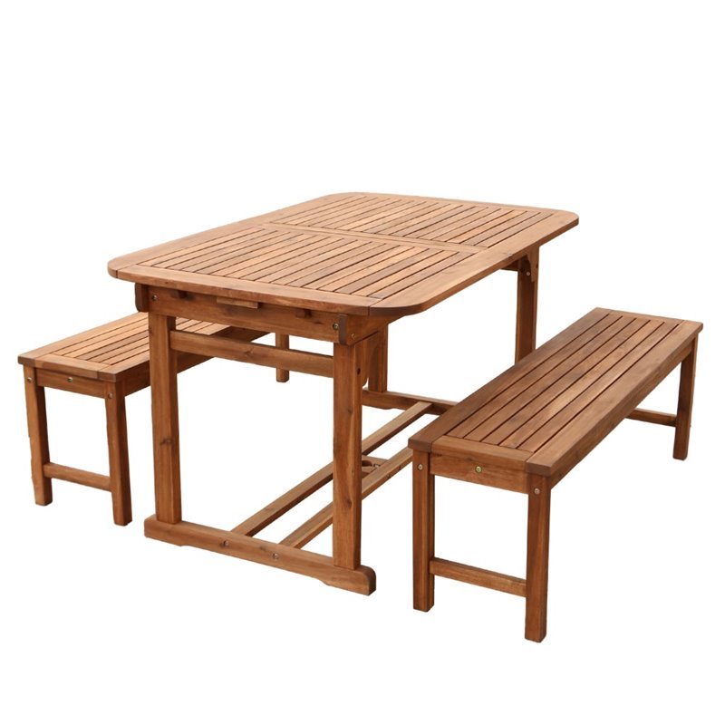 Pemberly Row 3 Piece Acacia Patio Dining Set in Brown