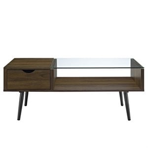 Pemberly Row Wood and Glass Coffee Table in Dark Walnut