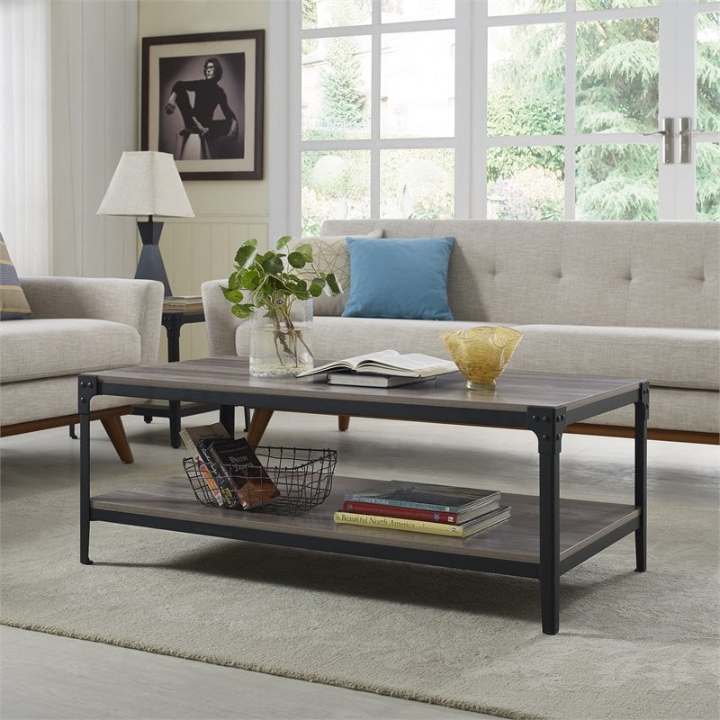Pemberly Row Wood Coffee Table in Gray Wash