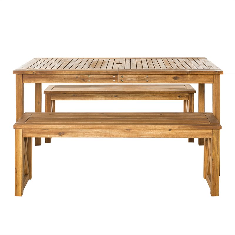 Pemberly Row Acacia Wood Patio 3-Piece Dining Set in Brown