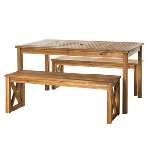 Pemberly Row Acacia Wood Patio 3-Piece Dining Set in Brown