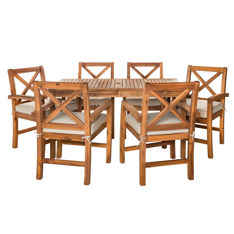 Pemberly Row Acacia Wood Patio 7-Piece Dining Set in Brown
