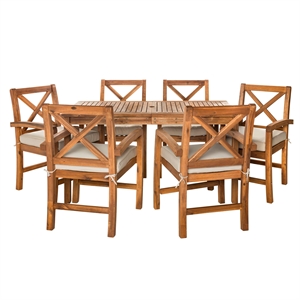 Pemberly Row Acacia Wood Patio 7-Piece Dining Set in Brown