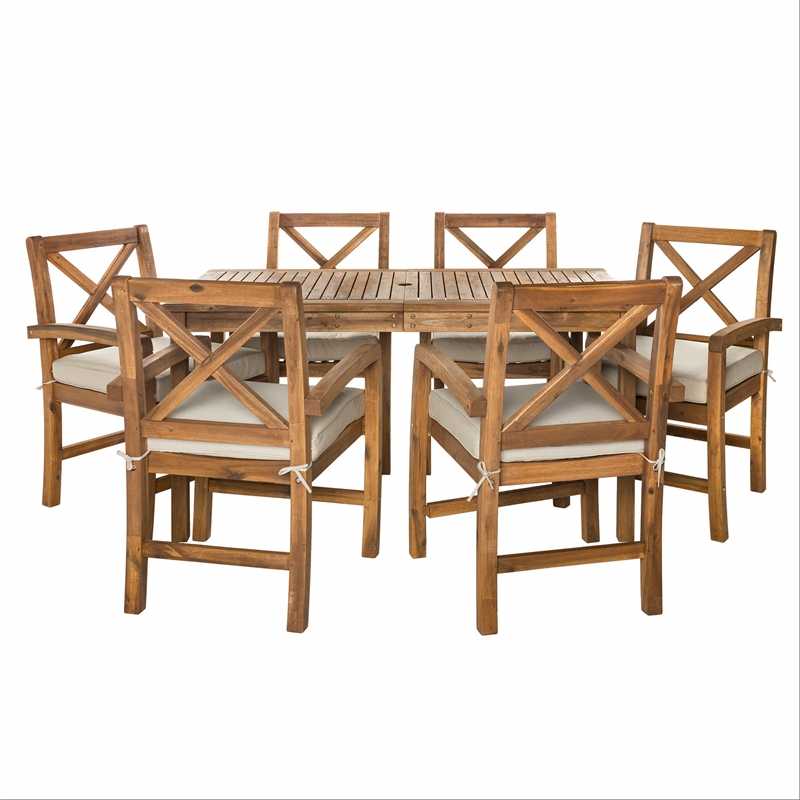 Pemberly Row Acacia Wood Patio 7-Piece Dining Set in Brown