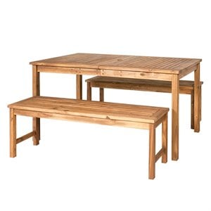 Pemberly Row Acacia Wood Patio 3-Piece Dining Set in Brown