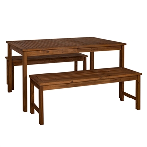 Pemberly Row Acacia Wood Patio 3-Piece Dining Set in Dark Brown