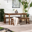 Pemberly Row Acacia Wood Patio 3-Piece Dining Set in Dark Brown