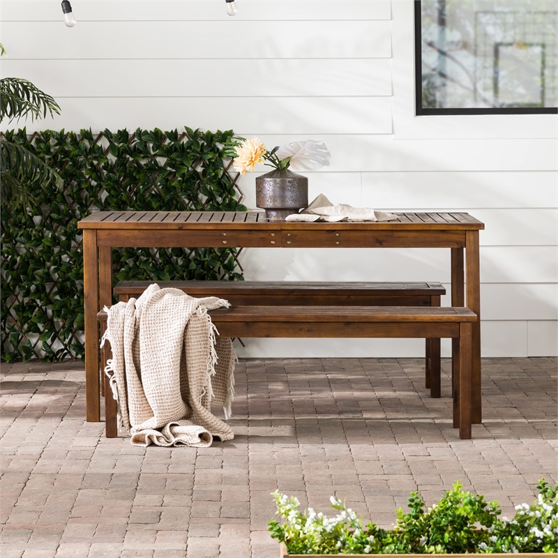 Pemberly Row Acacia Wood Patio 3-Piece Dining Set in Dark Brown