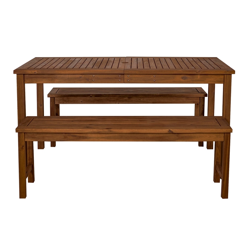 Pemberly Row Acacia Wood Patio 3-Piece Dining Set in Dark Brown