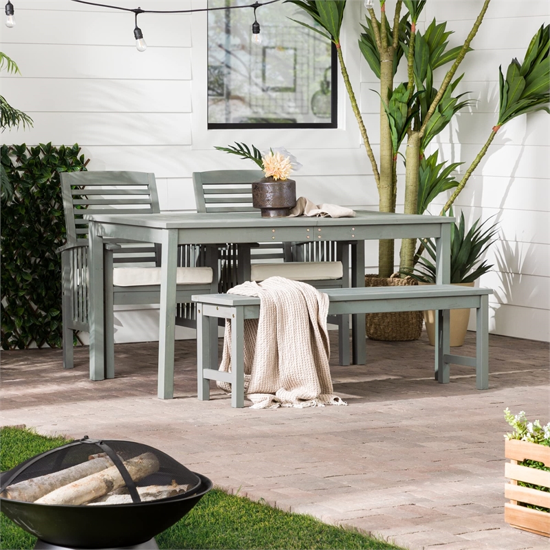 Pemberly Row Acacia Wood Patio 4-Piece Dining Set in Dark Brown