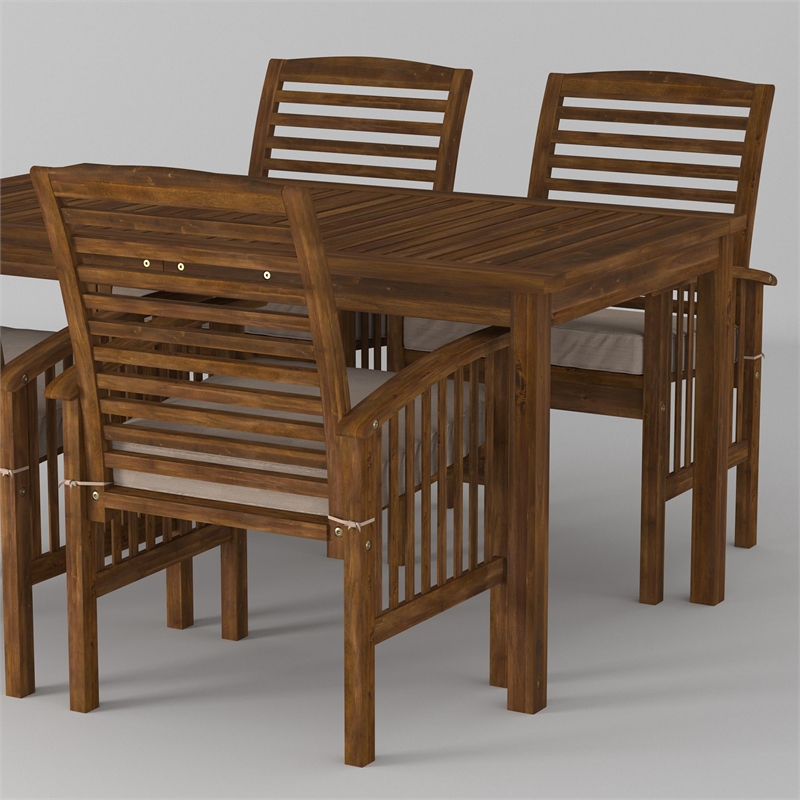 Pemberly Row Acacia Wood Patio 5-Piece Dining Set in Brown