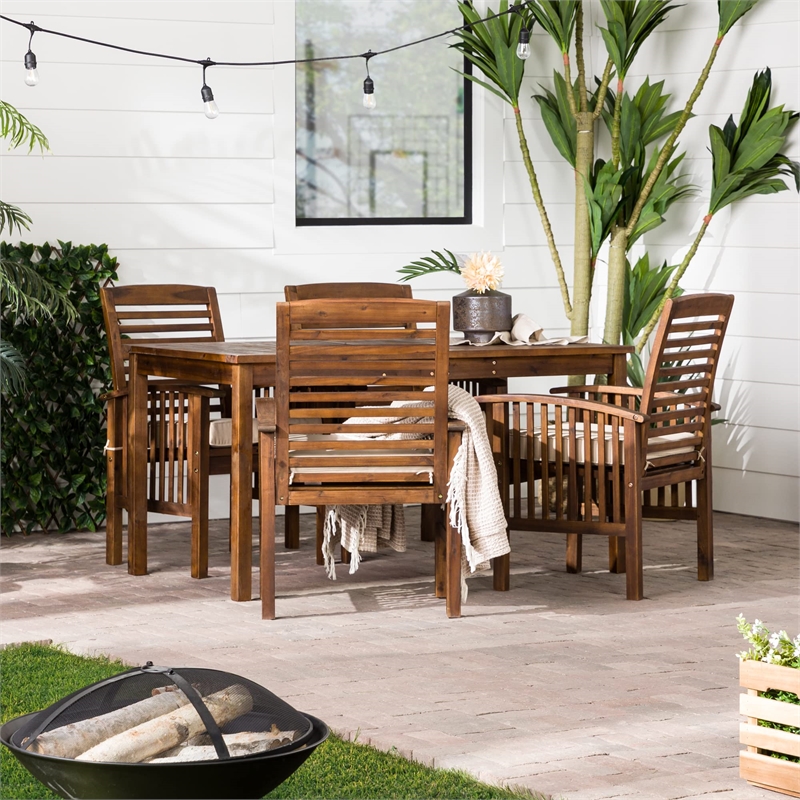 Pemberly Row Acacia Wood Patio 5-Piece Dining Set in Dark Brown
