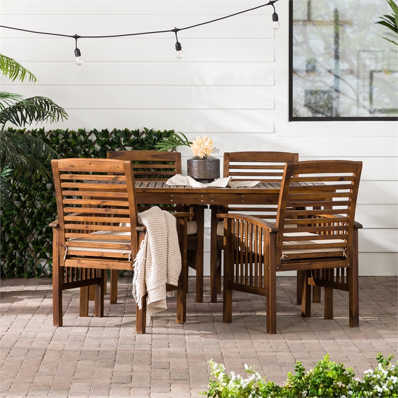 Pemberly Row Acacia Wood Patio 5-Piece Dining Set in Dark Brown