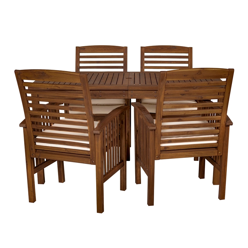 Pemberly Row Acacia Wood Patio 5-Piece Dining Set in Dark Brown