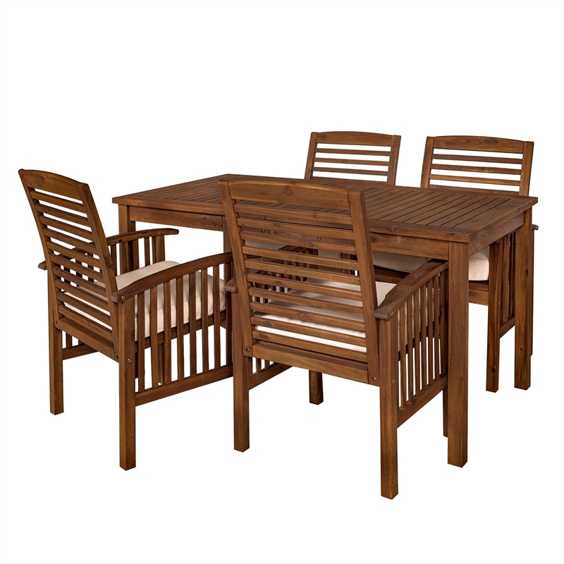 Pemberly Row Acacia Wood Patio 5-Piece Dining Set in Dark Brown