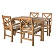 Pemberly Row Acacia Wood Patio 5-Piece Dining Set with x-shaped back in Brown