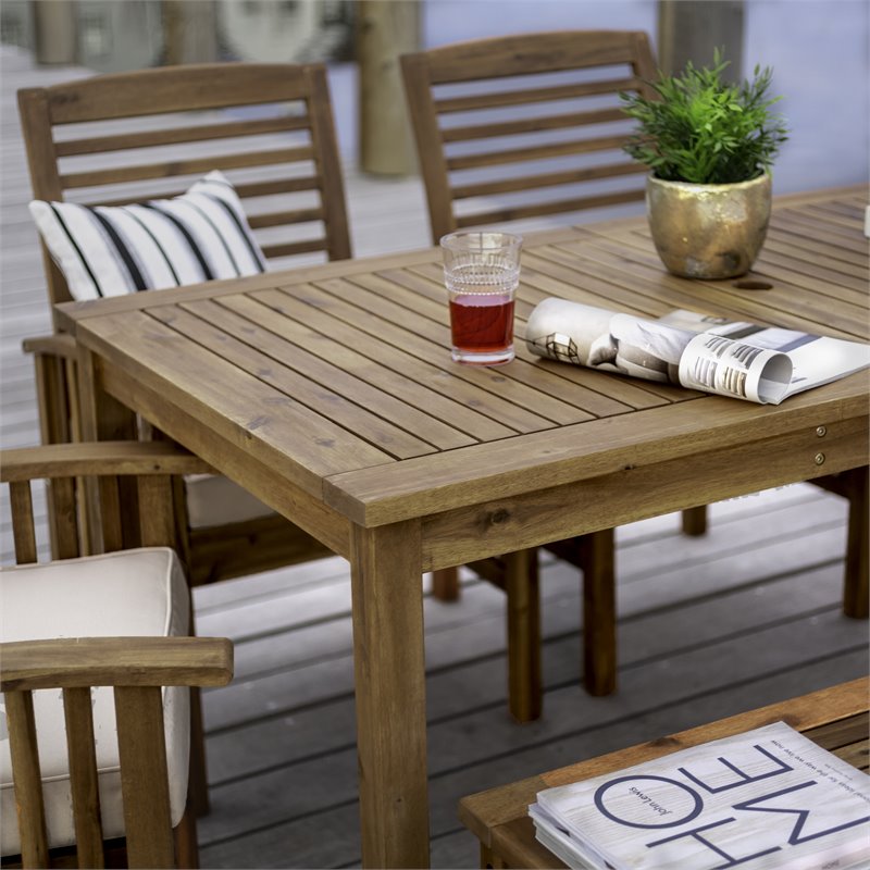 Pemberly Row Acacia Wood Patio 6-Piece Dining Set in Brown