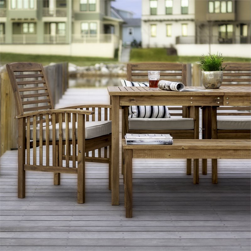 Pemberly Row Acacia Wood Patio 6-Piece Dining Set in Brown