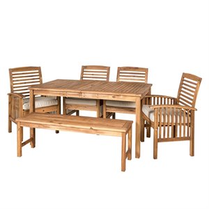 pemberly row acacia wood patio 6-piece dining set in brown