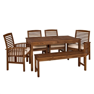 Pemberly Row Acacia Wood Patio 6-Piece Dining Set in Dark Brown
