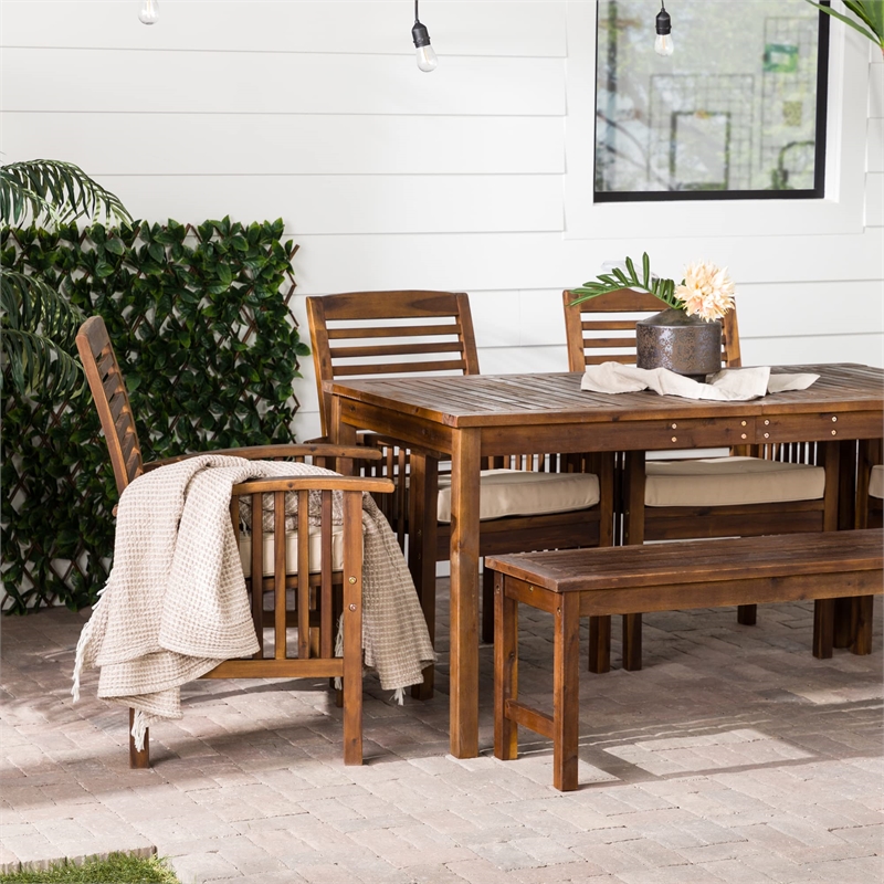 Pemberly Row Acacia Wood Patio 6-Piece Dining Set in Dark Brown