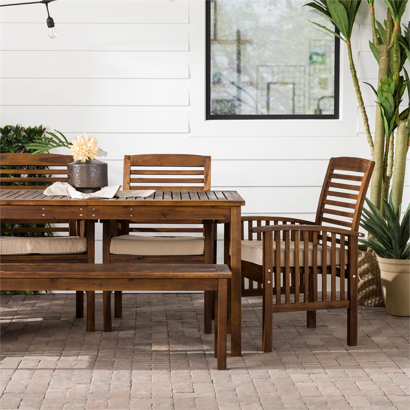 Pemberly Row Acacia Wood Patio 6-Piece Dining Set in Dark Brown