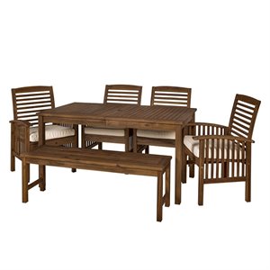 pemberly row acacia wood patio 6-piece dining set in dark brown