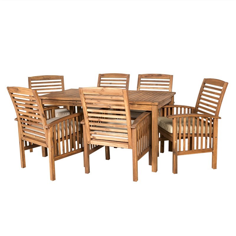 Pemberly Row Acacia Wood Patio 7-Piece Dining Set in Brown