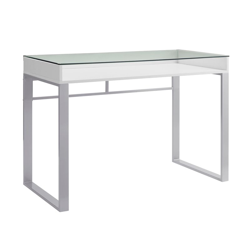 Pemberly Row 42 Modern Glass Top Desk White And Gray Pr 1773604 Pemberly Row 42