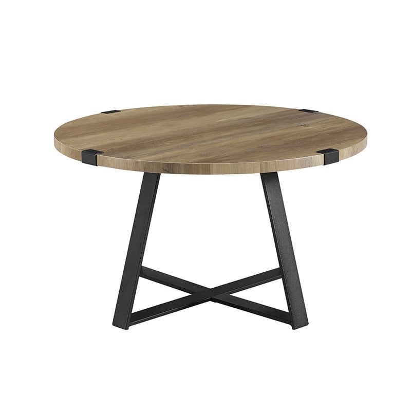 Pemberly Row 30 Metal Coffee Table in Rustic Oak and Black