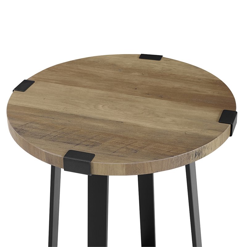 Pemberly Row 18 Metal Wrap Round Side Table In Rustic Oak