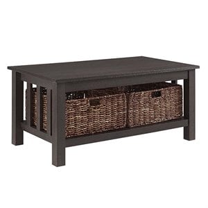 Pemberly Row 40&quot Wood Storage Coffee Table in Espresso with Baskets