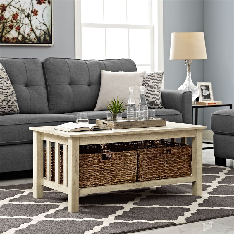 wood storage coffee table with totes