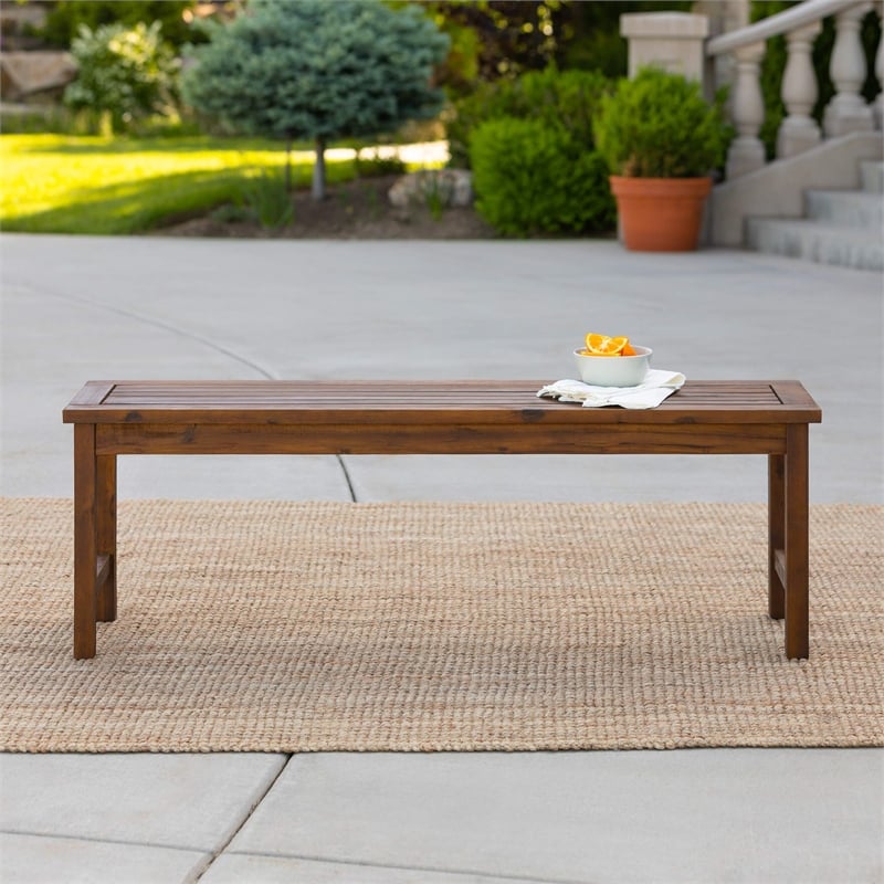 Pemberly Row Acacia Wood Patio Bench in Brown