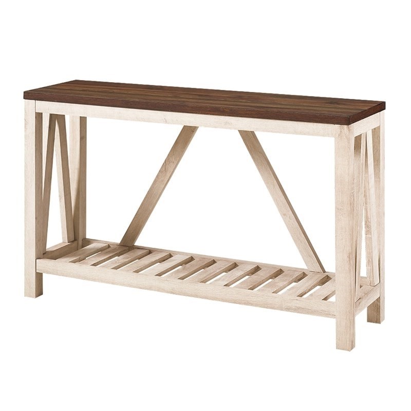 Pemberly Row 52 Rustic Entry Console Table in Dark Walnut Top w and White Oak