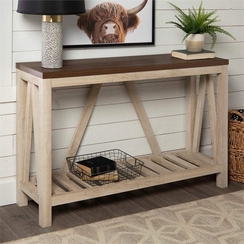 Pemberly Row 52 Rustic Entry Console Table in Dark Walnut Top w and White Oak
