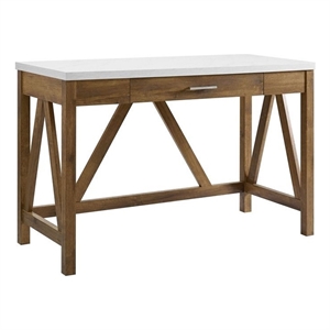 Pemberly Row 46&quot A-Frame Desk with Natural Walnut Base and White Marble Top
