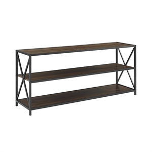 Pemberly Row 60&quot X-Frame Metal and Wood Console Table in Dark Walnut