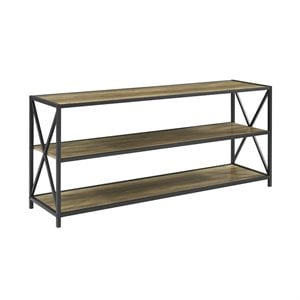 Pemberly Row 60&quot X-Frame Metal and Wood Console Table in Rustic Oak