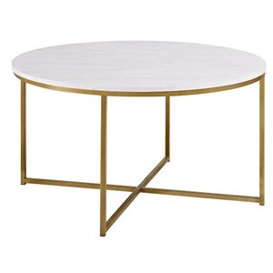 Pemberly Row Round Marble Top Coffe Table in Gold