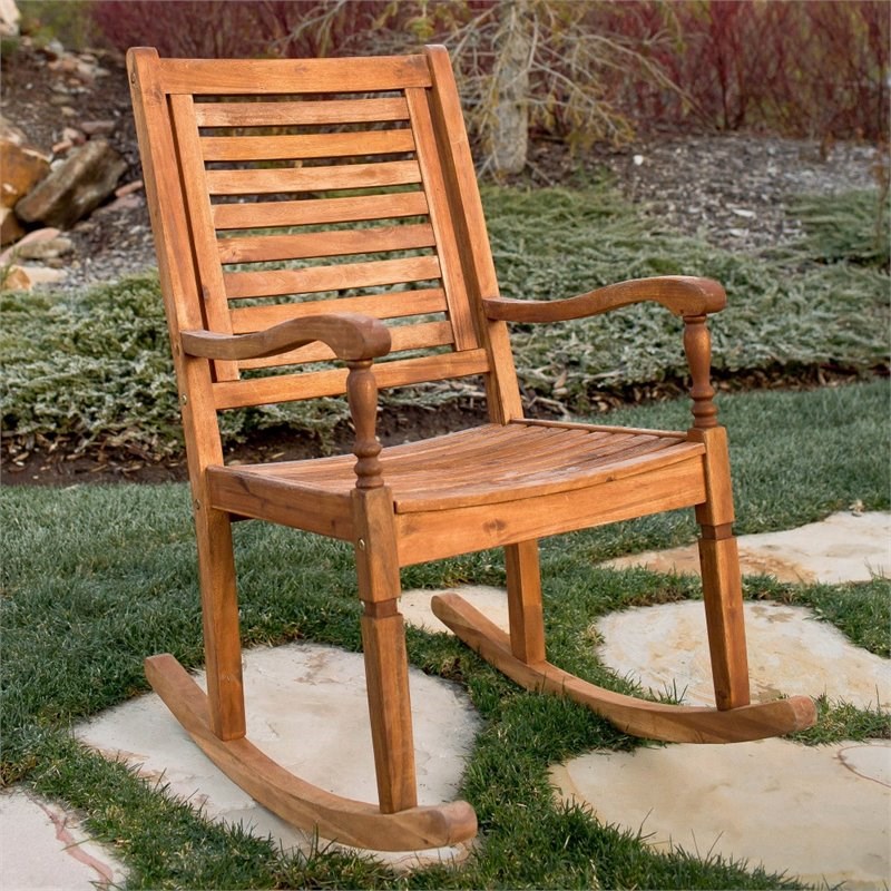 Pemberly Row Patio Rocking Chair in Brown