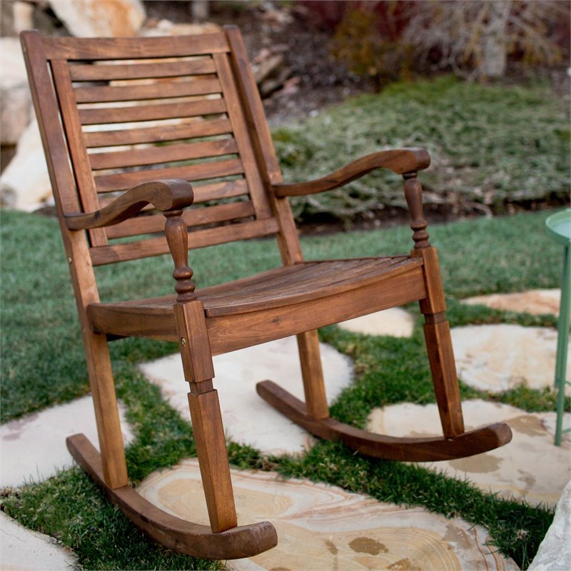 Pemberly Row Patio Rocking Chair in Dark Brown