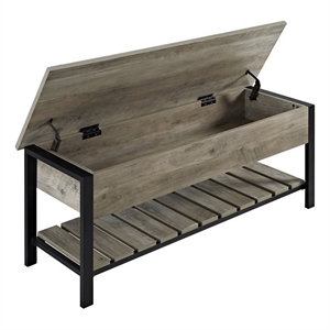 Pemberly Row 48&quot Open-Top Storage Bench with Shoe Shelf in Gray Wash