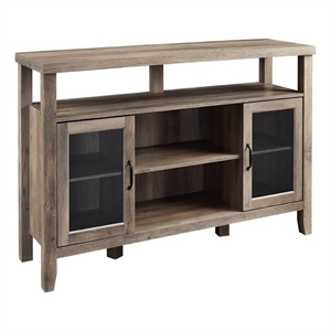 Pemberly Row Farmhouse Wood Buffet Console with Glass Doors in Gray