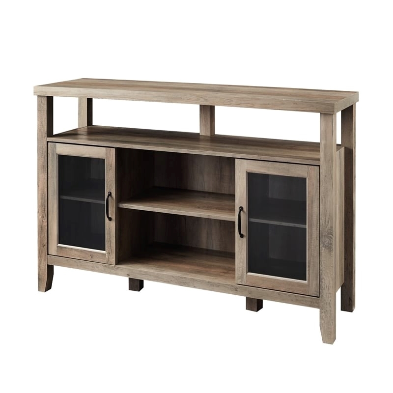 Pemberly Row Farmhouse Wood Buffet Console with Glass Doors in Gray